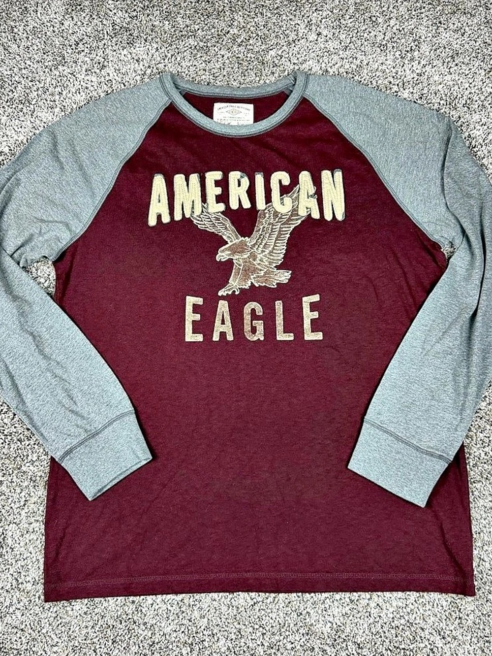 Sz XL Men’s American Eagle Raglan Long Sleeve Shirt Maroon Vintage Chest Logo